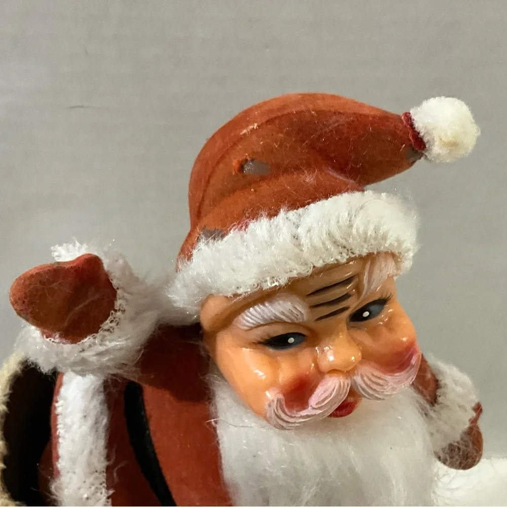Vintage Christmas Flocked Santa in a Flocked Brown Boot MCM